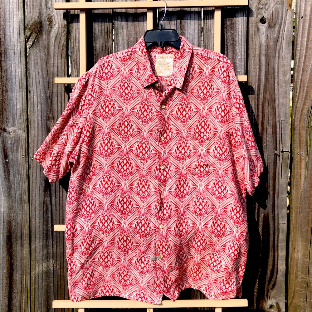 Silk/Linen Tasso Elba Island Button up Pineapple Shirt XXL